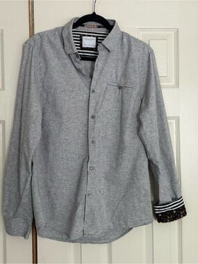 Denim & Flower Ricky Singh Gray Linen Blend Button Up Shirt Men’s M